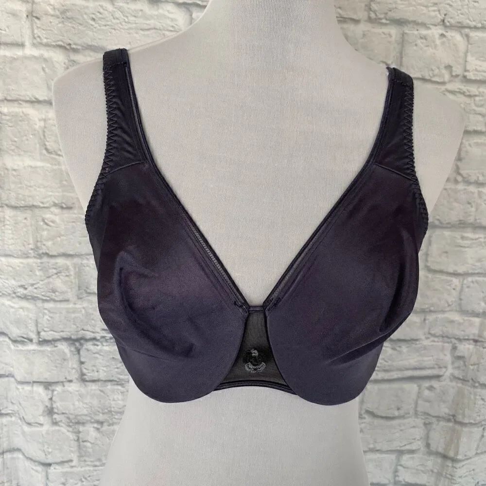 Olga women 38D satin front underwire bra w/3 hook closure and floral lace back